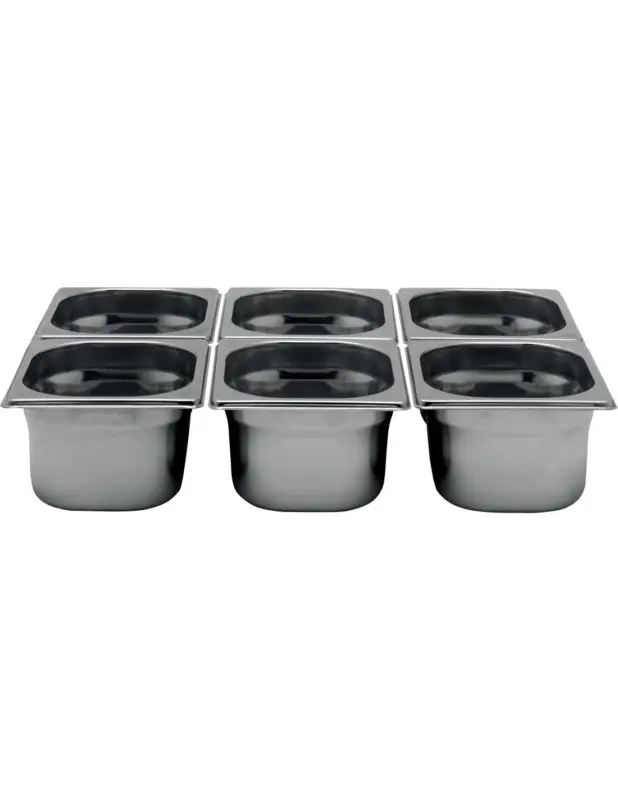 Petit Prix BAC GASTRO INOX GN1/6 P-150L (en mm) : 176 – P (en mm) : 162 H (en mm) : 150 – Cont. (en L) : 2.2