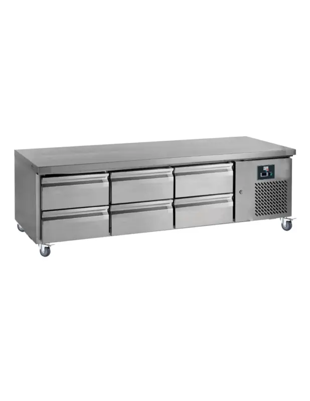SOUBASSEMENT REFRIGERE -2/+8°C.3X2 TIROIRS POUR BAC GASTRO GN1/1 Tension : 230V Mono – Puissance (en kW) : 0.66 L (en mm) : 1 Retour Gratuit