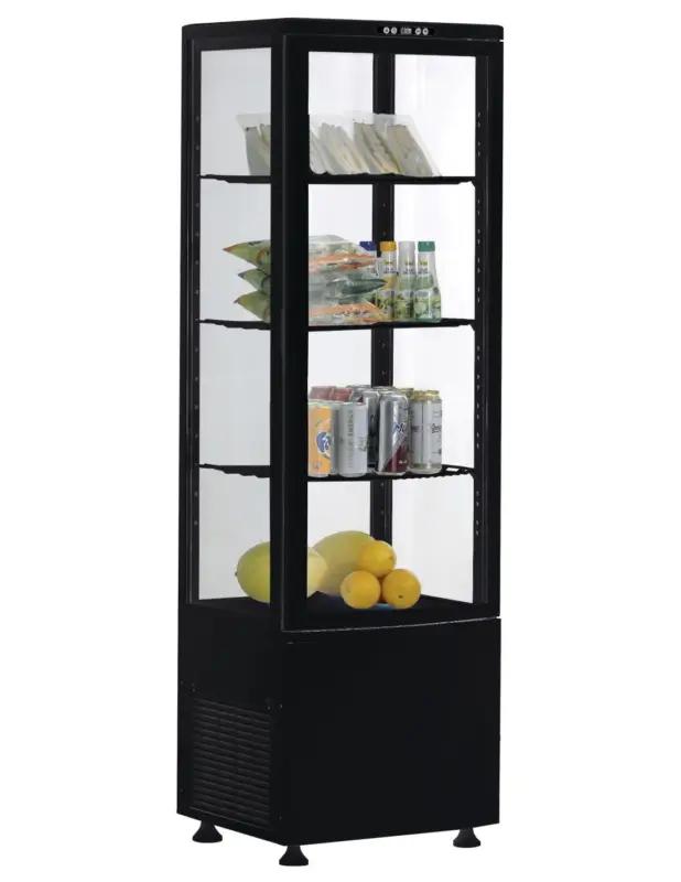 Bon Plan VITRINE REFRIGEREE NOIRE 235 LITRES 0/+12°C AVEC ECLAIRAGE. 3 GRILLES REGLABLES GAS R600A Tension : 230V Mono – Puissance (en kW