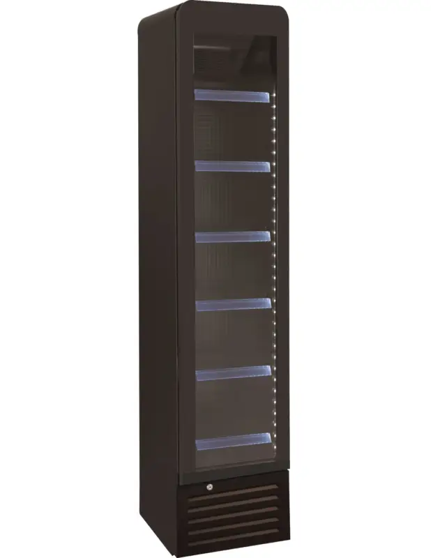 VITRINE A BOISSONS ETROITE R600A. +2°C/+8°C.1 PORTE BATTANTE VITREE. 6 ETAGERES. SANS CANOPY Tension : 230V Mono – Puissance ( Top Vente