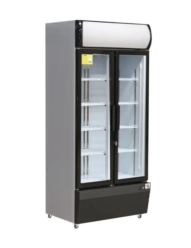 VITRINE A BOISSONS +1/+10°C.2 PORTES BATTANTES VITREES. AVEC CLE. 4 ETAGERES Tension : 230V Mono – Puissance (en kW) : 0.35 L Expédié Aujourd’hui