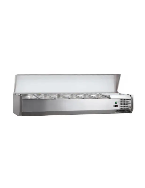 VITRINE A INGREDIENTS INOX. +2/+8°C. GAZ R600A COUVERCLE INOX. 5GN1/3 + 1GN1/2-150 NON COMPRIS Tension : 230V Mono – Puissance ( Commander Vite