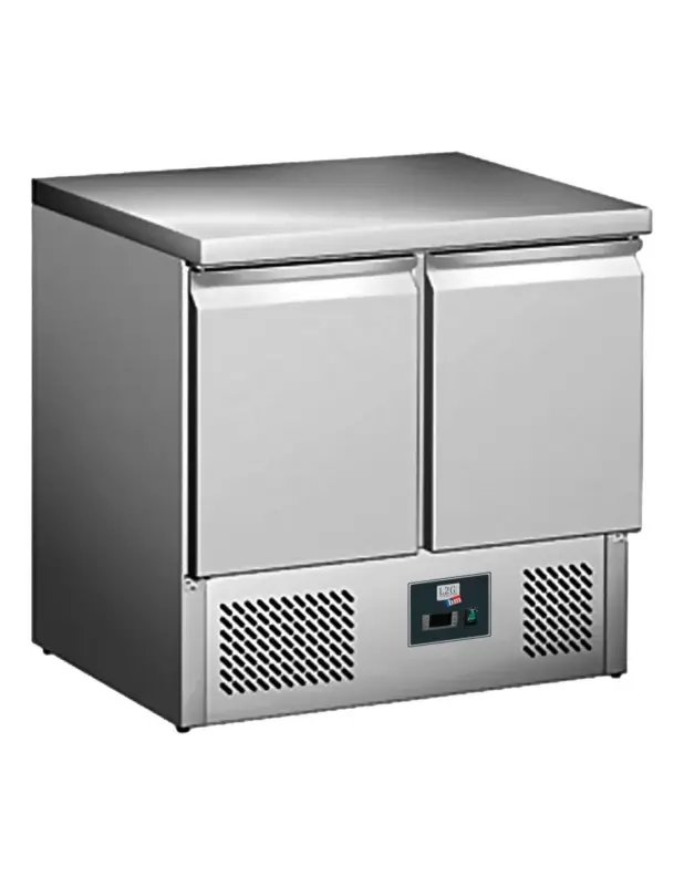 DESSERTE REFRIGEREE INOX CENTRALE. +2/+8°C. GAZ R600A. DESSUS FIXE. 2 PORTES GN1/1 Tension : 230V Mono – Puissance (en kW) : 0.2 Affaire À Saisir