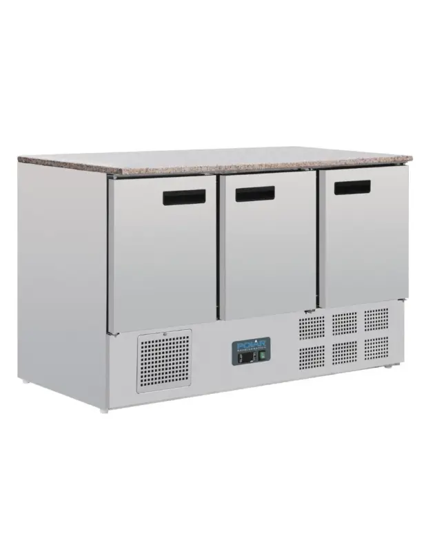 Table réfrigérée positive plan de travail en marbre Polar Série G 3 portes 368L Haute Qualité
