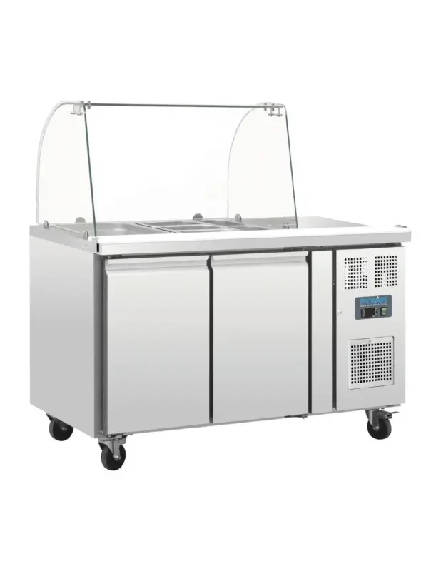 Super Prix Comptoir de préparation réfrigéré GN avec pare-haleine Polar Série U 2 portes
