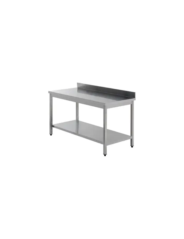 Authentique TABLE INOX SOUDEE ADOSSEE AVEC ETAGEREL (en mm) : 800 - P (en mm) : 800 H (en mm) : 850