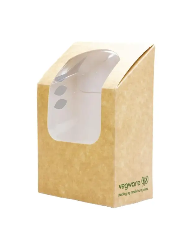 Boîtes à wrap et tortilla kraft compostables avec fenêtre PLA Vegware Marque