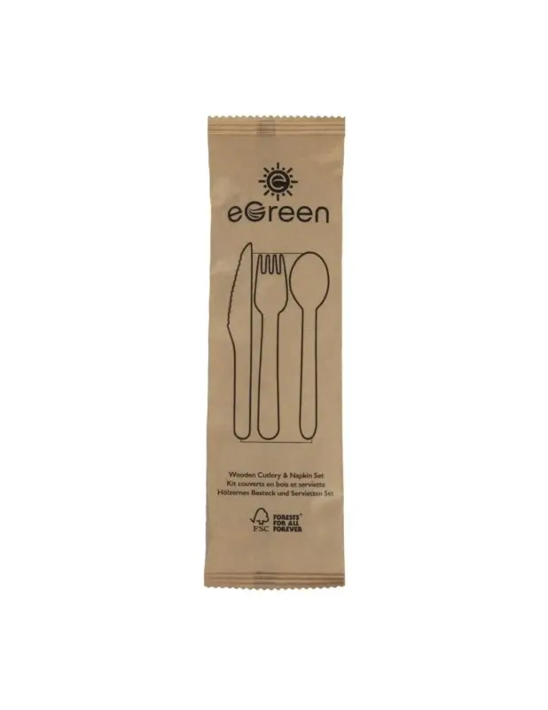 Ensembles de couverts en bois 4-en-1 emballages individuels kraft eGreen (lot de 250) Offre Exclusive