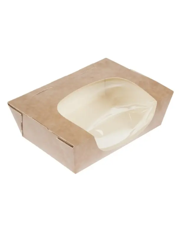 Barquettes à salade kraft recyclables avec fenêtre acétate 825ml (lot de 200) Réduction