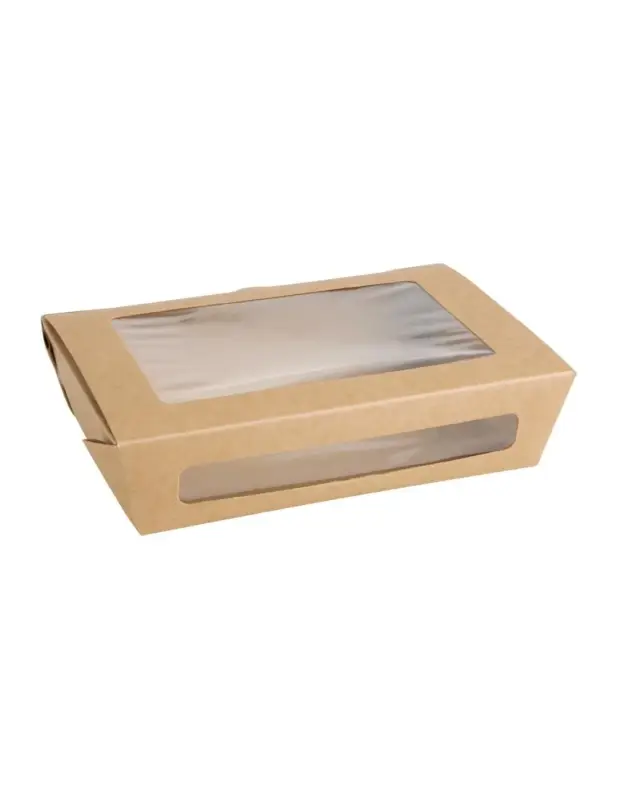 Boîtes salade avec fenêtre PET Fiesta Recyclable 1200ml (lot de 150) Offre Du Jour