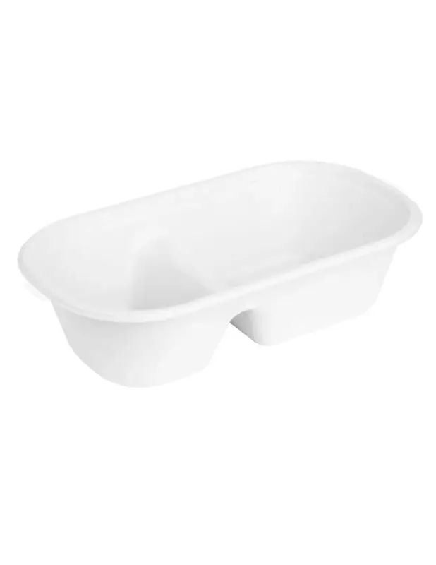 Barquettes ovales 2 compartiments en bagasse Fiesta Compostable 900ml (lot de 100) Soldes
