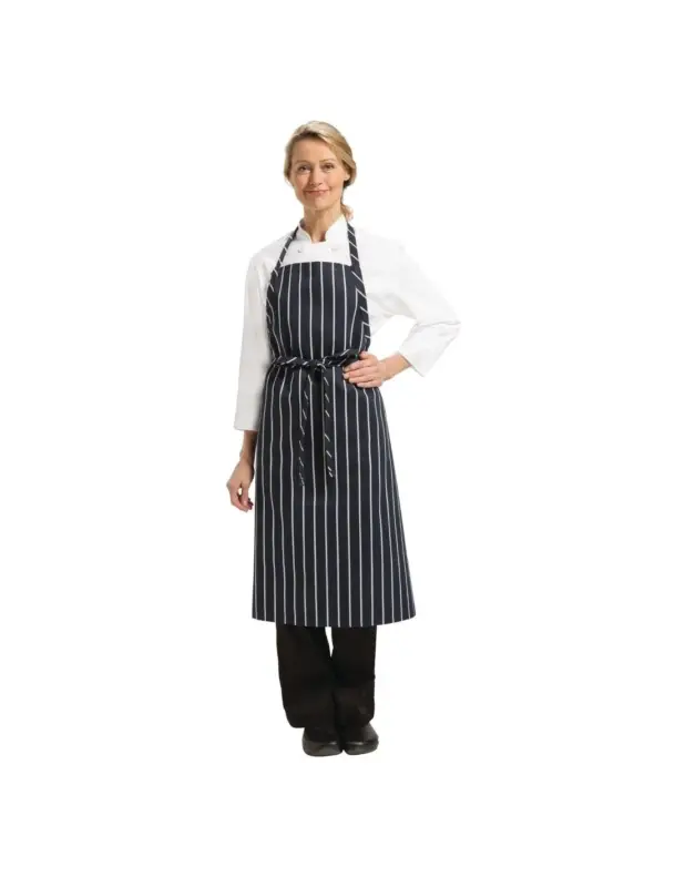 Commander Vite Tablier bavette tissé Chef Works Premium rayures bleue marine et blanches
