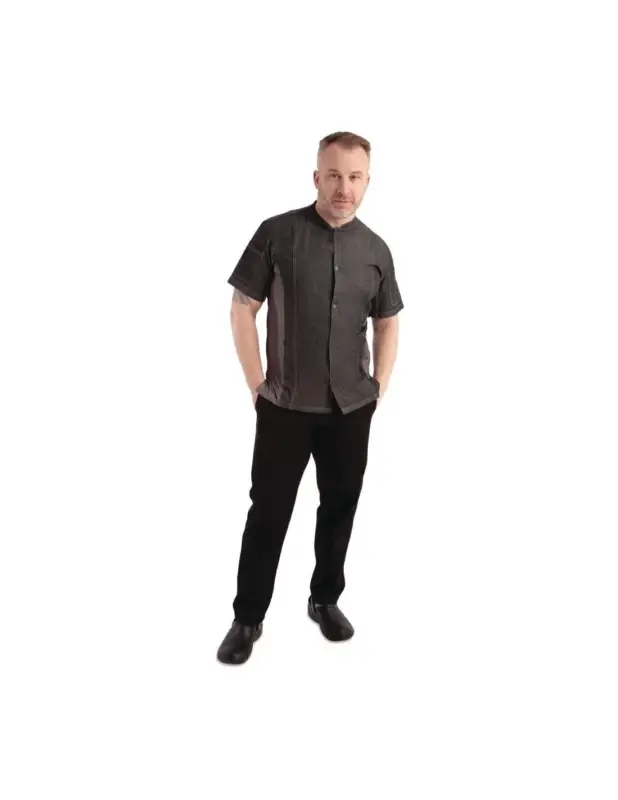 Prix Bas Veste mixte à boutons pression manches courtes Chef Works Tribeca denim noir S