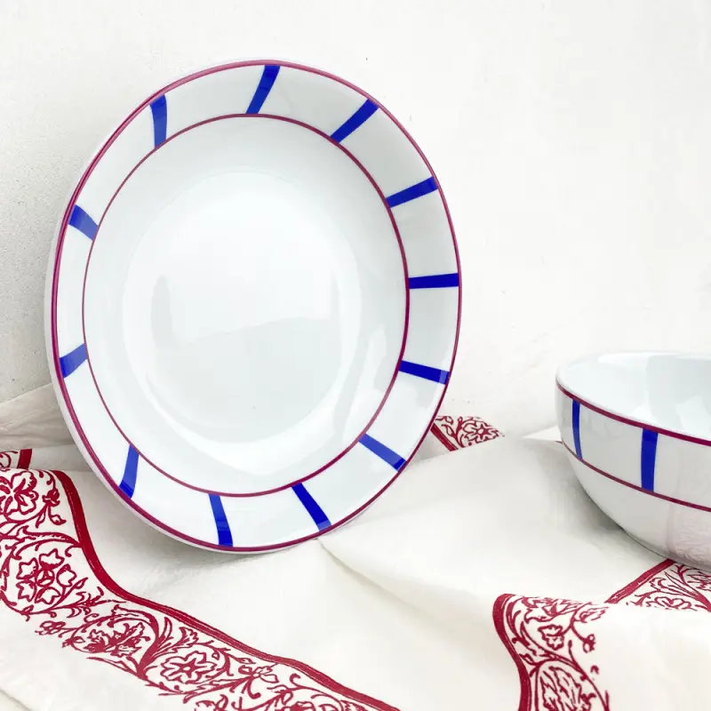 Assiette creuse basque rouge et bleue Top Vente