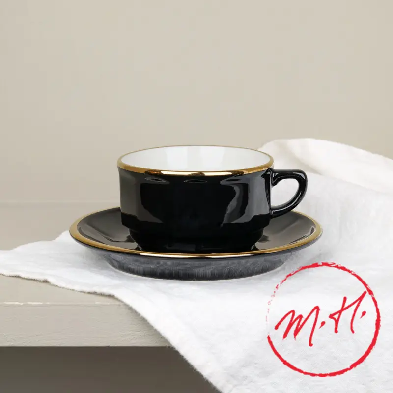 Tasse et soucoupe noire filet or Meilleur Prix