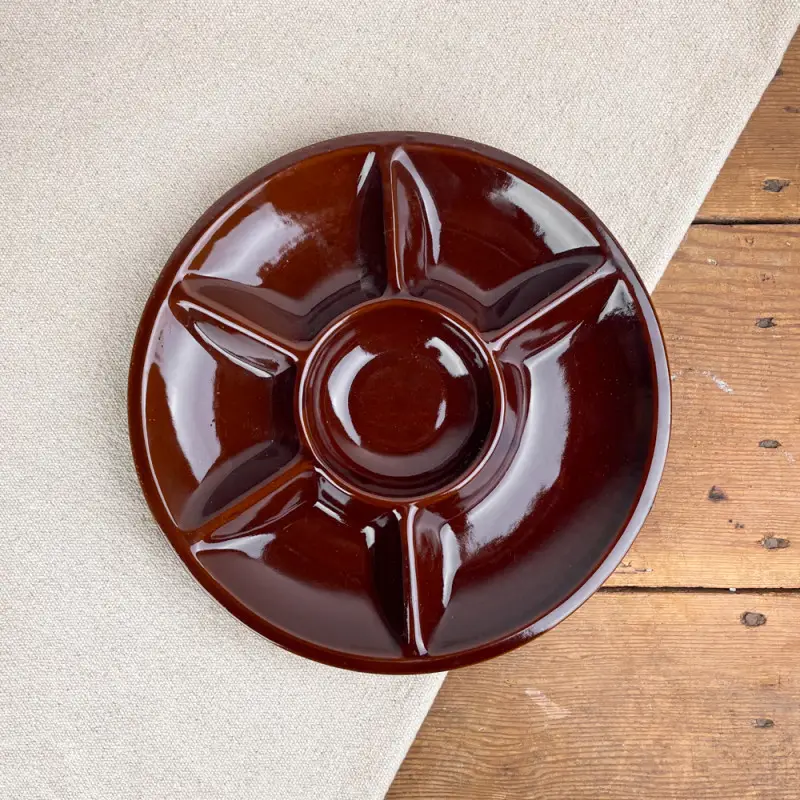 Assiette à fondue bourguignonne en céramique marron Satisfait Ou Remboursé