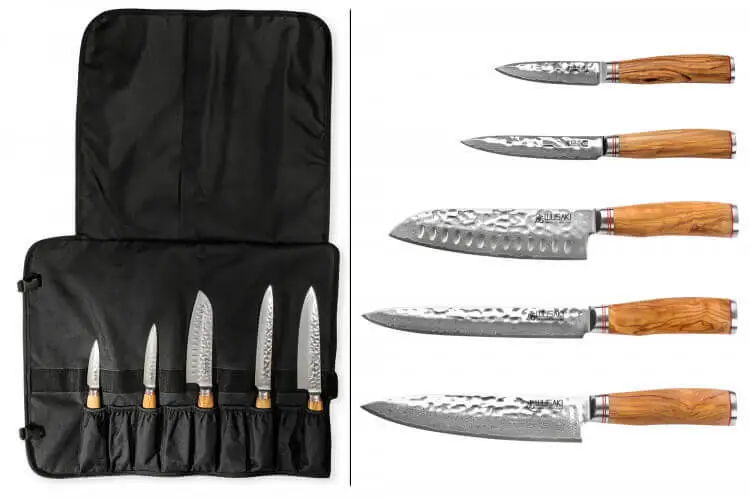 Mallette de 5 couteaux de cuisine Wusaki Damas 10Cr manches en olivier Prix Bas