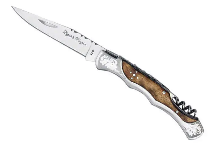 Couteau pliant Laguiole Bougna Baroque 12cm bois burl + tire bouchon Promotion Saisonnière