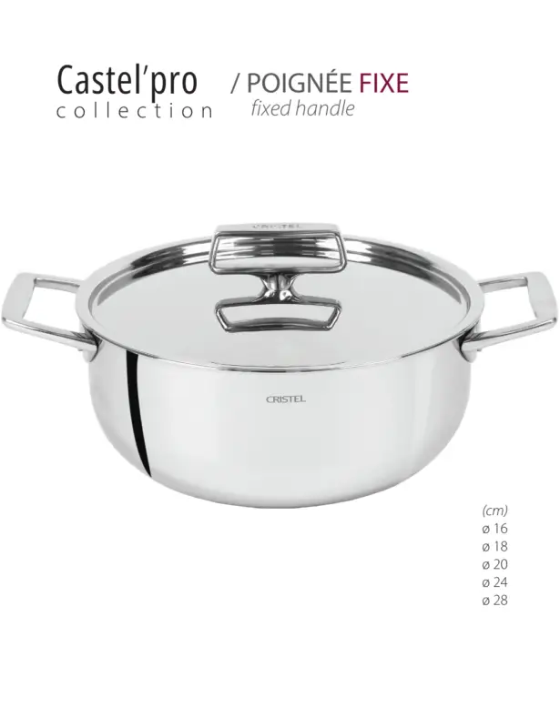 Faitout intérieur gradué et couvercle plat inox – Collection Castel&rsquo;pro – CRISTEL Livraison Gratuite