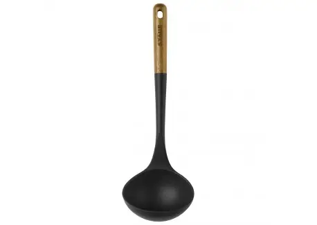 Certifié Louche à Soupe Silicone Noir Manche Bois 31 cm
