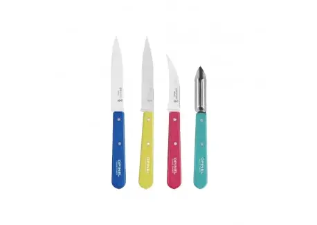 Livraison Gratuite Coffret Les Essentiels Pop 80 3 Couteaux + Eplucheur Inox Manche en Bois