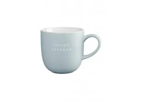 Authentique Hey Mug Message Gravé Over thinker Céramique Bleu Clair Mat 350 ml