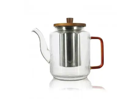 Karl Théière en Verre Borosilicate Strié avec Filtre Inox et Couvercle 1,2 L Populaire