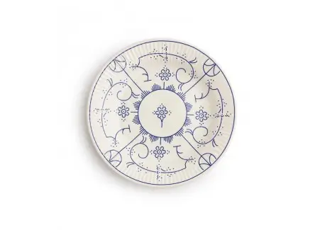 Copenhague Assiette Plate Céramique Email Brillant Blanc Crème et Bleu 21cm Retour Gratuit