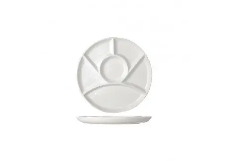 Assiette à Fondue Bourguignonne en Porcelaine 6 Compartiments 24 cm Blanc Usine Directe