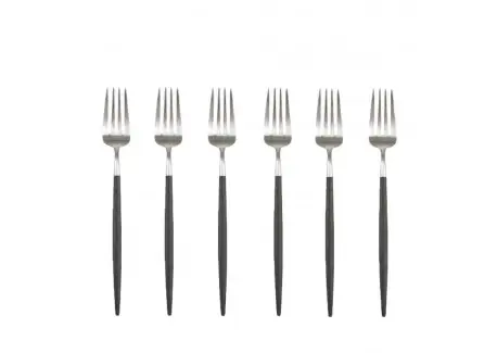 Commande En Gros Goa Set Fourchettes à Dessert Inox Brossé Manche Noir 6 pcs