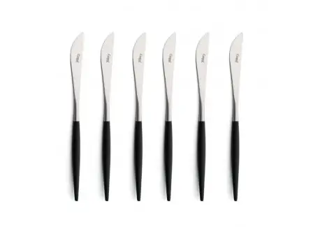 Goa Set Couteaux à Steak Inox Brossé Manche Noir 6 pcs Nouveauté