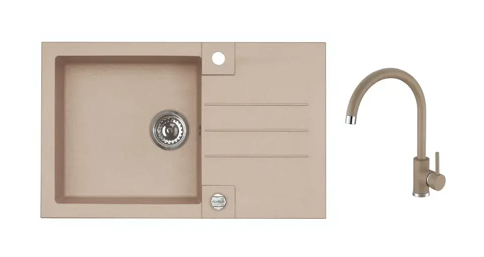Meilleure Vente Alveus – Ensemble évier Rock 130 et mélangeur Kati, avec commande de vidange, beige SETA25889