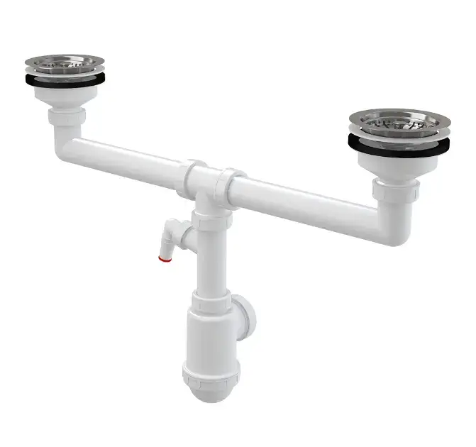 Dernier Modèle Alca – Siphon pour double évier, diamètre 115 mm, avec raccord, plastique A453P