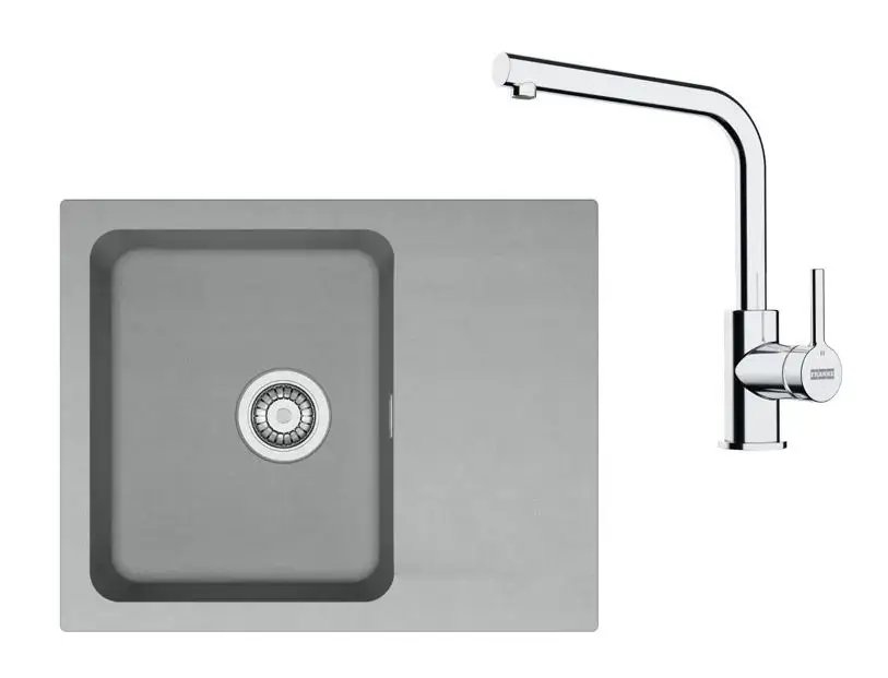 Authentique Franke – Set de cuisine T110Š, évier en tectonite OID 611-62 + robinet FN 3230.031, gris / chrome 143.0687.318