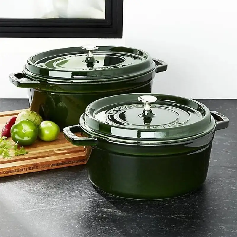 Cocotte staub ronde en fonte vert Ø24cm et Ø28cm Acheter En Ligne