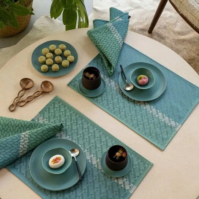 Offre Exclusive Set de table enduit Veine Graphique Emeraude, Le Jacquard Français