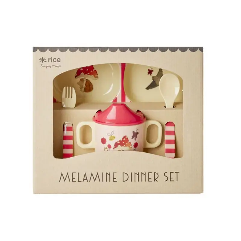 Coffret 4 pièces en mélamine Rose Happy Forest Print, Rice Bon Marché