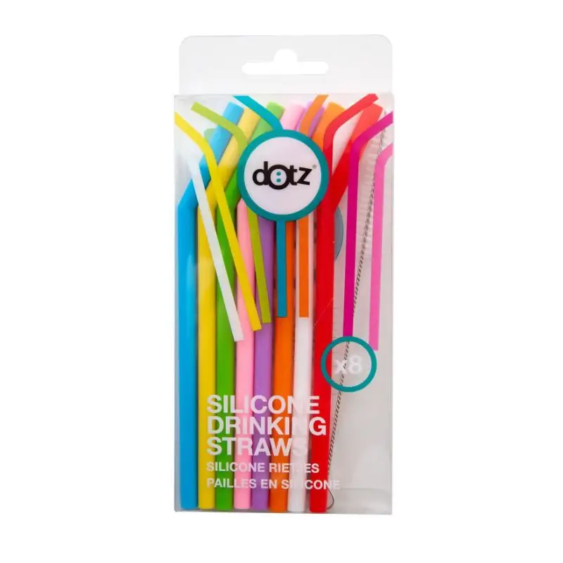 Offre Exclusive Set de 8 pailles courbées multicolores en silicone, Dotz