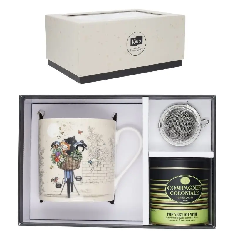 Coffret Mug et Thé en Vrac Bug Art Chats Vélo, Kiub Achat Immédiat