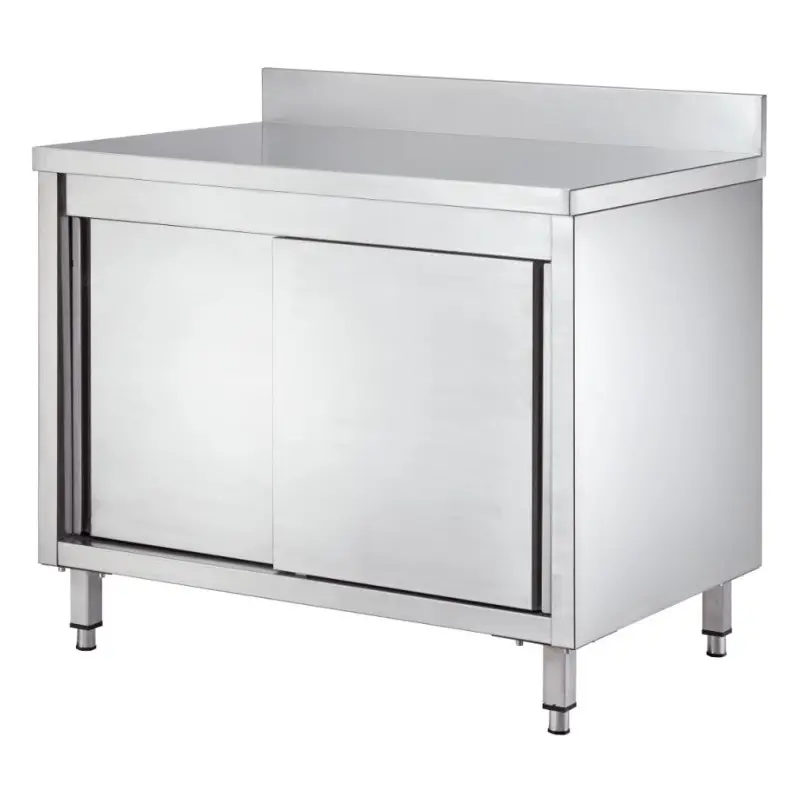 Bon Plan Meuble inox bas avec dosseret 2 portes coulissantes 1400x700x950 mm – Arredochef