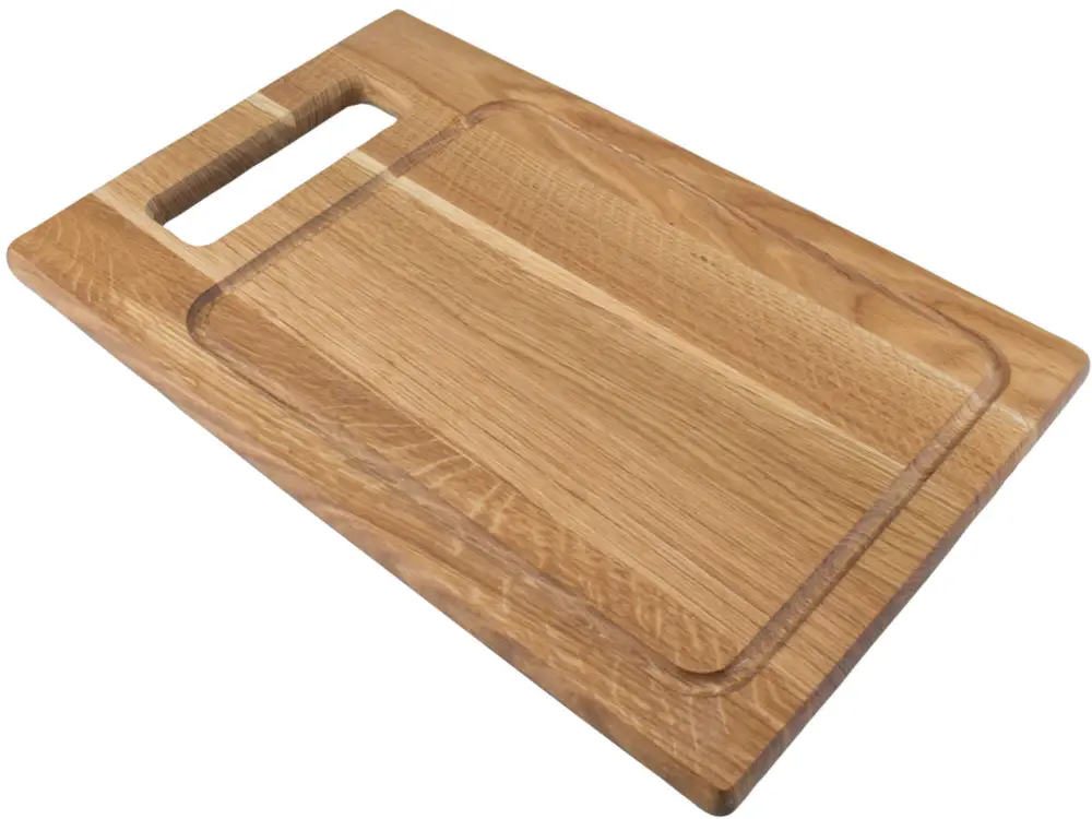 Planche à découper en chêne, poignée et rainure à jus – 40×24,5cm Solde