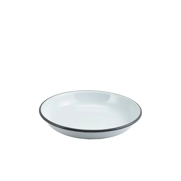 Assiette creuse en émail / assiette à pâtes, blanche avec bord gris - 20 cm Acheter En Ligne
