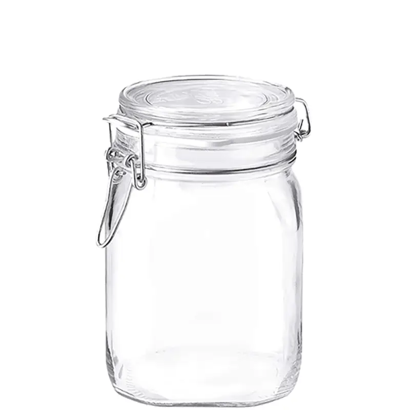 Prix Choc Bocal en verre avec anse métallique / bocal de conservation Fido carré – 1000 ml