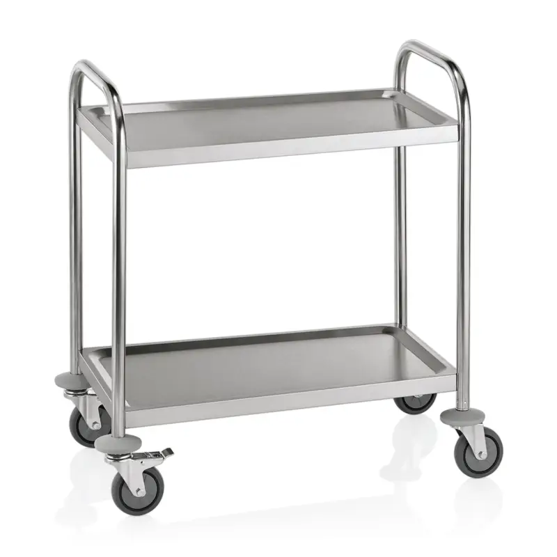 Authentique Chariot de service avec 2 plateaux – acier inoxydable (70,5x41x84cm)