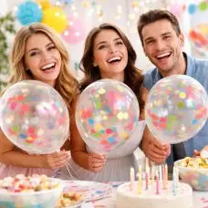 Soldes Ballons confettis transparents multicolores 30 cm – Lot de 6 festifs
