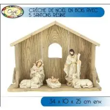 Creche de noel en bois avec 5 santons résine Offre Exclusive