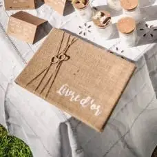 Livre d'or jute coeur bois et ficelle Achetez Aujourd’hui