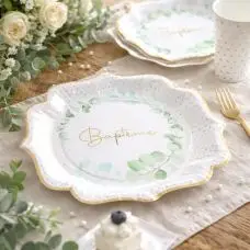 10 Assiettes jetables en carton Baptême Végétal 21 x 21 cm Soldes