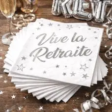 24 Serviettes de table en papier Argent Vive la Retraite Soldes