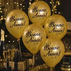 Ballon Bonne année Or/noir 30 cm x6 pièces Solde